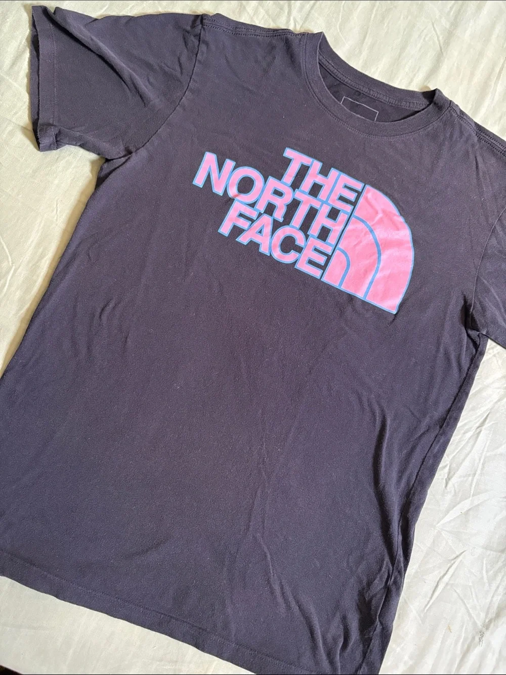 The North Face Black Tee with Pink and Light Blue Logo